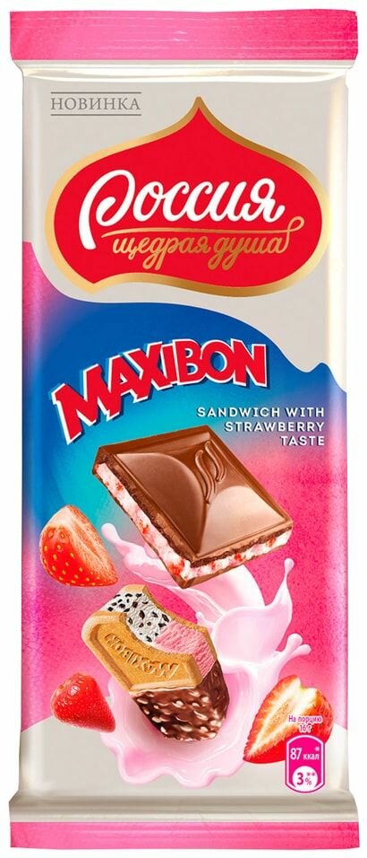 Шоколад Россия - щедрая душа Maxibon Молочный с двухслойной начинкой со вкусом клубники и печеньем 80г х 2шт