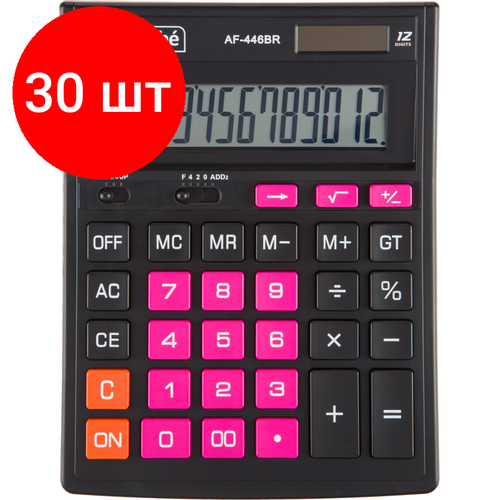 Комплект 30 штук, Калькулятор настольный полноразмерный Attache AF-446BR,12р, дв. пит, чрн-роз