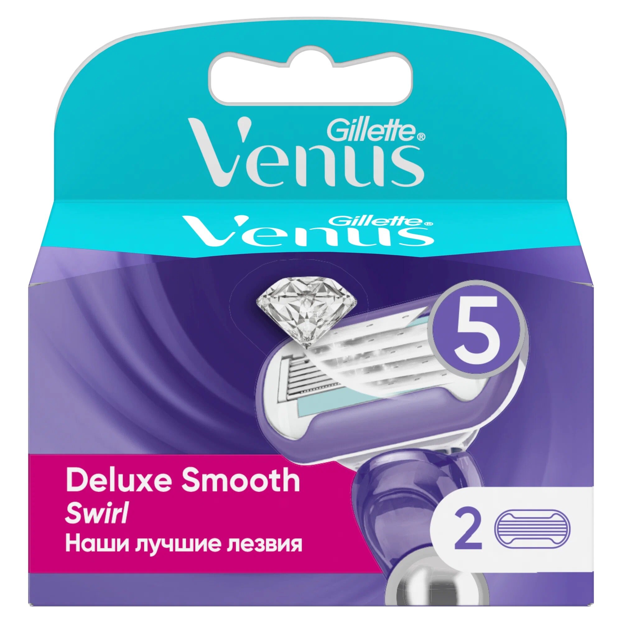 Сменные кассеты Gillette VENUS Delux Smooth Swirl, 2 шт, увлажняющая полоска с витамином Е