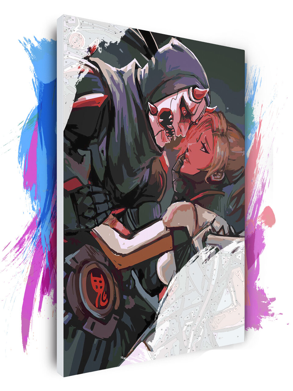 Картина по номерам на холсте Overwatch Гэндзи - Они и Ангела, 60 х 90 см