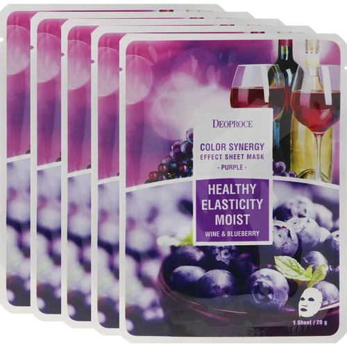 Тканевая маска на основе черники и красного винограда Deoproce Color Synergy Effect Sheet Mask Purple, 20 г - 5 шт