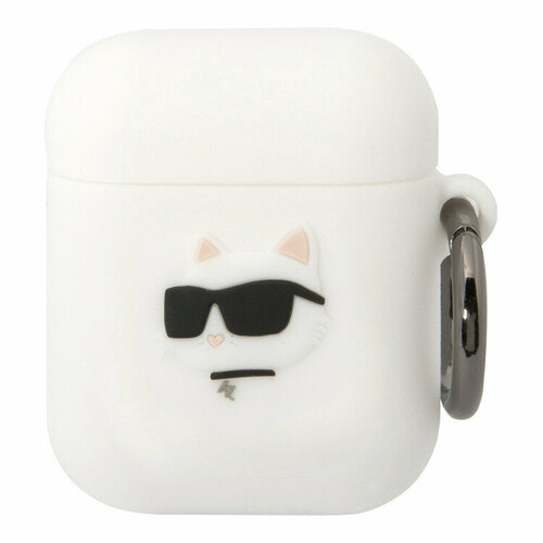 Karl Lagerfeld чехол для Airpods 1/2, Silicone case with ring NFT 3D Choupette белый