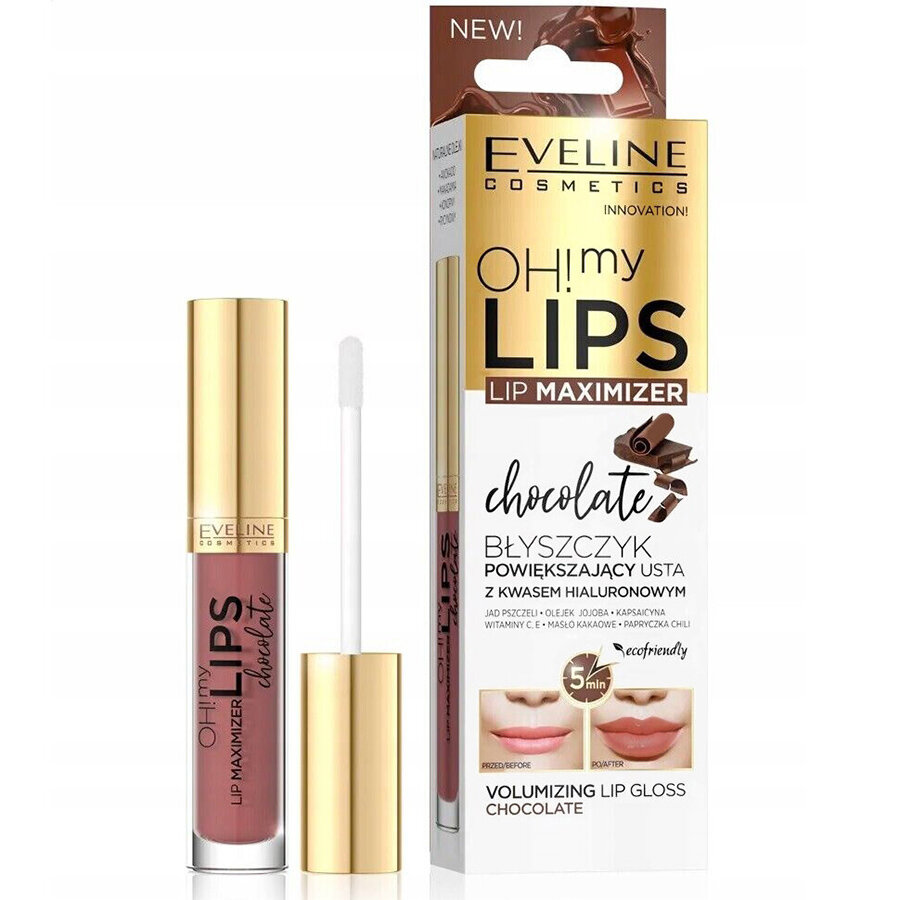 Блеск для увеличения объёма губ Eveline Oh! My lips Chocolate с пчелиным ядом и чили 4.5 мл