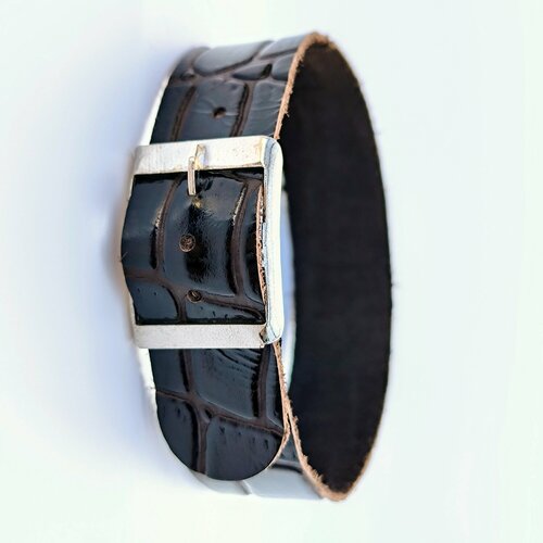 Ремешок фактура под рептилию, глянцевая, лаковая, диаметр шпильки 1 мм, размер 18мм, коричневый