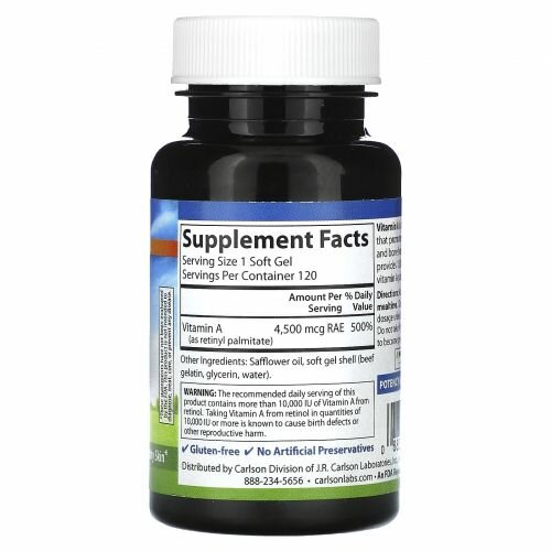Картинки Carlson, Vitamin A, Витамин A 4500 мкг RAE (15000 МЕ), 120 мягких таблеток