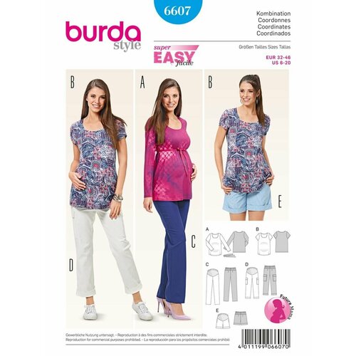 Выкройка Burda 6607 Туника, Брюки, Шорты для будущей мамы выкройка burda 7106 платье для будущей мамы