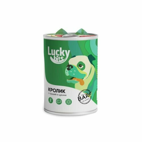 Консервы для собак всех пород с 6 мес. Lucky bits кролик с грушей и цукини, 400 г 3шт