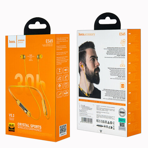 Гарнитура ES65 Bluetooth Sport Wireless Earphones HOCO желтая