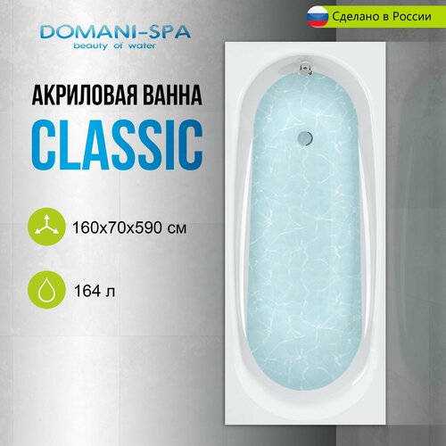 Ванна акриловая Domani-Spa Classic 160х70 пристенная, с каркасом и лицевым экраном в комплекте акриловая ванна domani spa classic 150x70