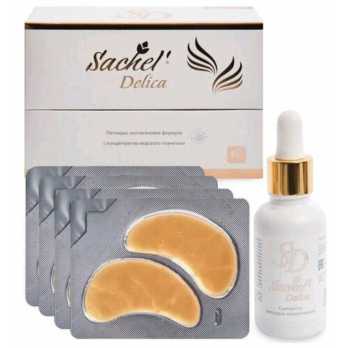 Sachel Delica Сыворотка пептидно-коллагеновая 30 мл 5 пар гидрогелевых патчей 733₽