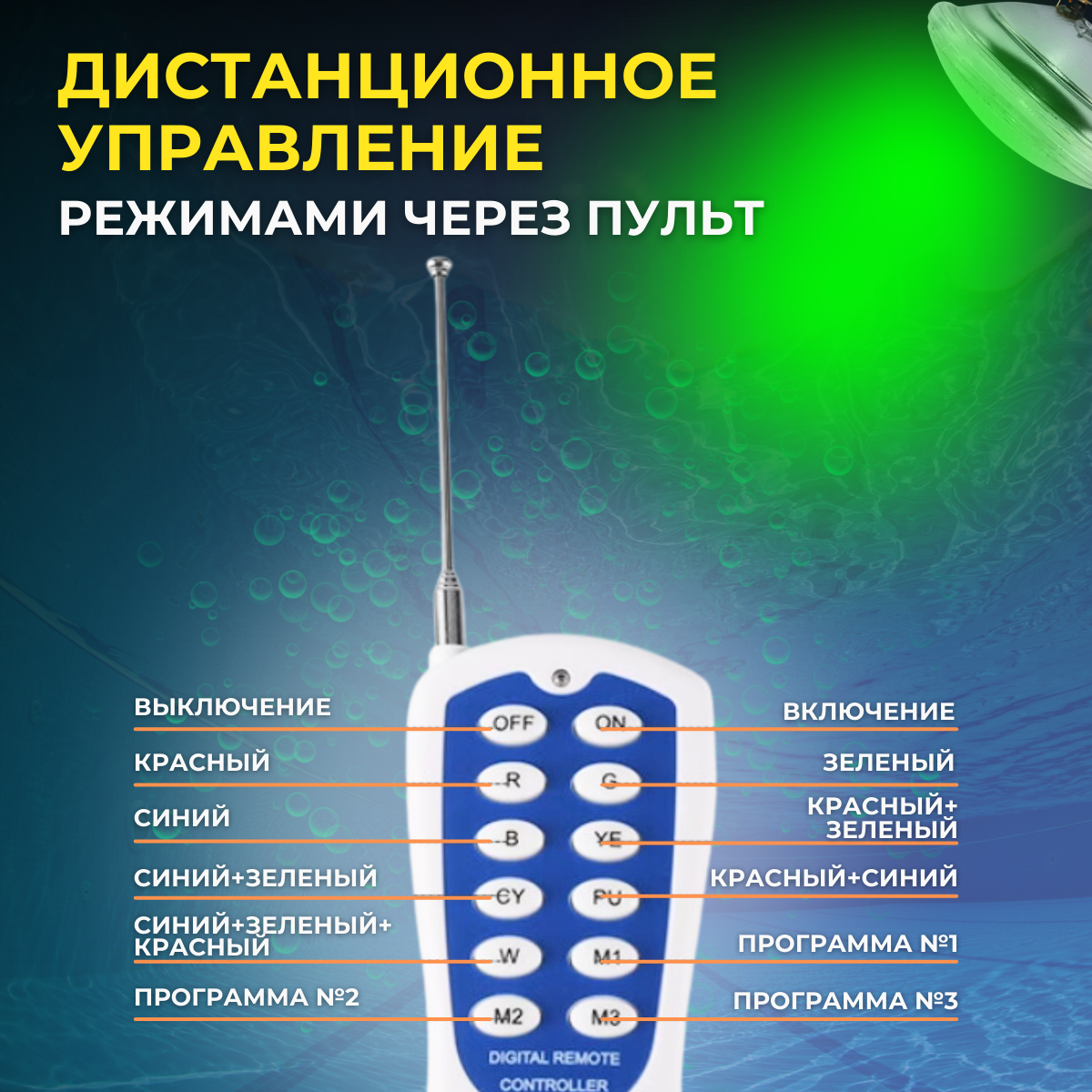 Светодиодная лампа для бассейна PAR56 24 Вт RGB + пульт — фото 1