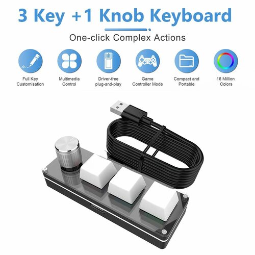 Беспроводная механическая клавиатура, программируемая с 2 ручками, USB ...
