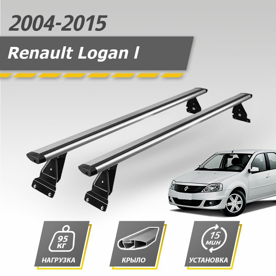 Багажник на крышу автомобиля Рено Логан 1 2004-2015 / Renault Logan I Комплект креплений для штатных мест с крыловидными поперечинами / Автобагажник с дугами