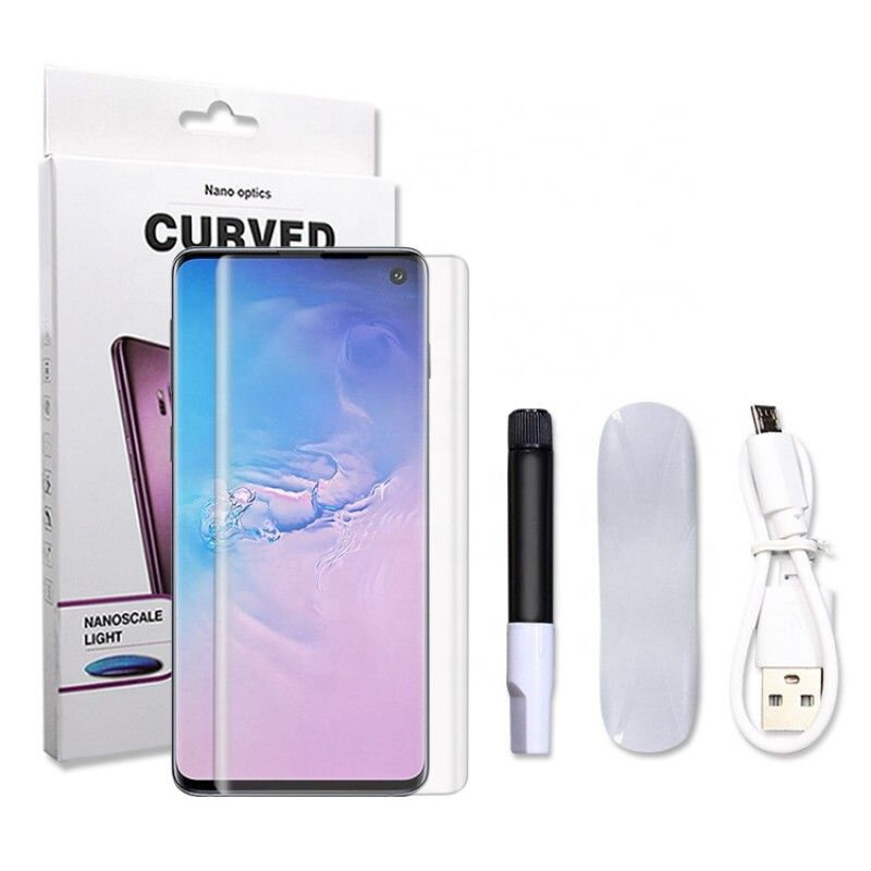 Противоударное ульрафиолетовое нано-стекло полноразмерное с гелем Samsung S20 Ultra Прозрачное — фото 1