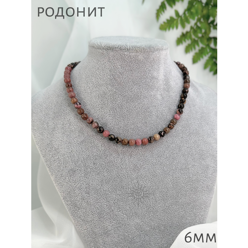 фото Бусы сафария, родонит, длина 49 см, розовый/черный