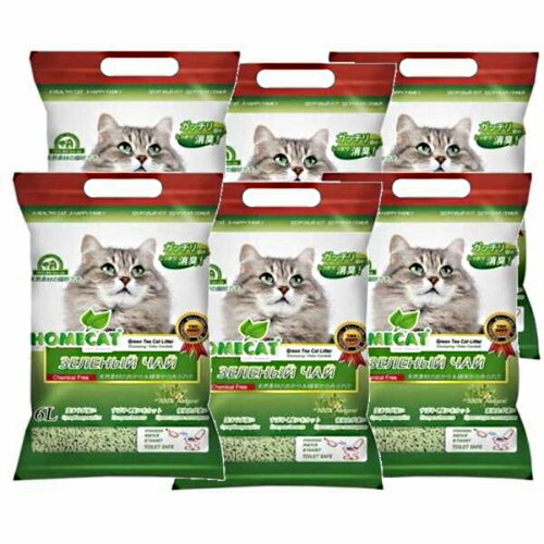 HOMECAT Эколайн Зеленый чай комкующийся наполнитель 6х6л