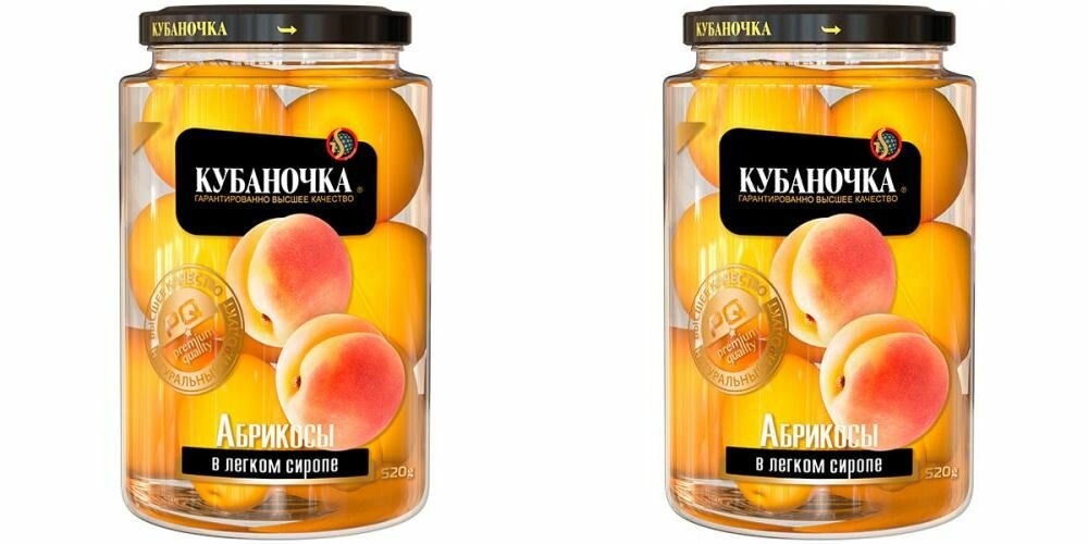 Кубаночка Фрукты консервированные Абрикосы в легком сиропе, 520 г, 2 шт