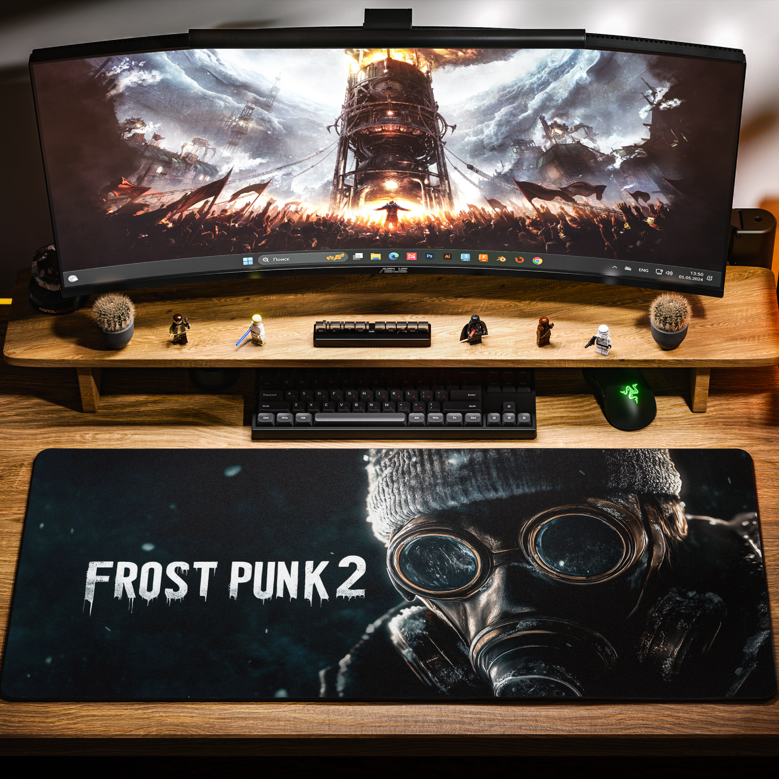 Игровой коврик для мыши DigitalRazor Frostpunk2 Black Logo 800x300x3mm, чёрный