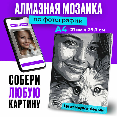 Алмазная мозаика по фотографии или картинке на подрамнике А4 Черно-белая 949₽