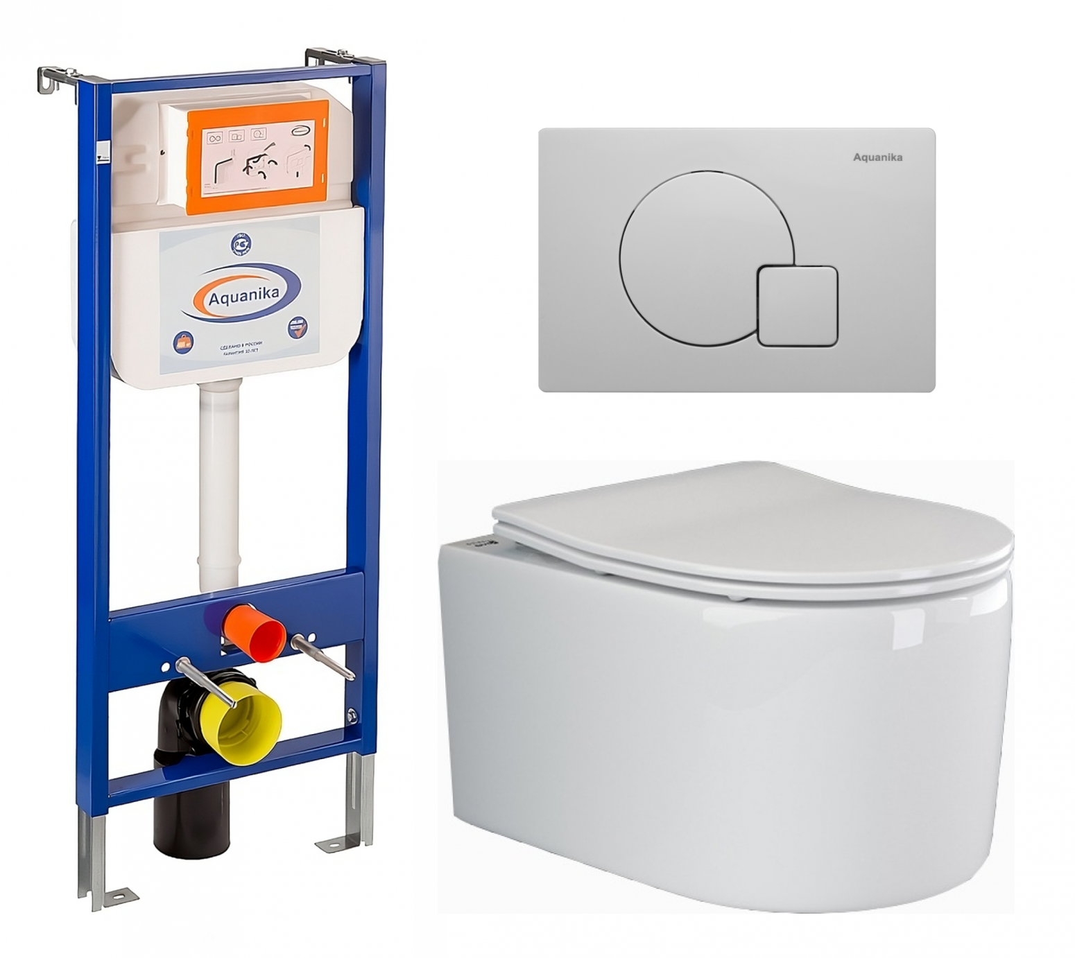 Комплект 3 в 1 инсталляция Enio Aquanika + Унитаз подвесной Ceramica Nova Moments CN3003 + кнопка белая