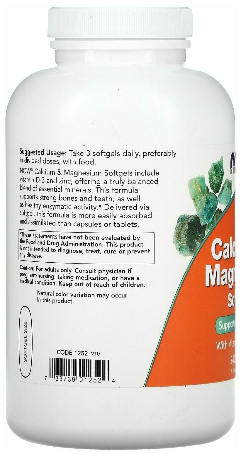 Картинки Витамины NOW Calcium & Magnesium, 240 шт, с витамином D, цинком