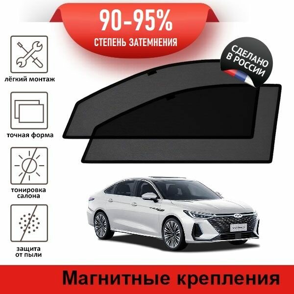 Каркасные шторки LATONIK PREMIUM на Chery Arrizo 8 I (2022-н. в.) на передние двери на магнитах с затемнением 90-95%