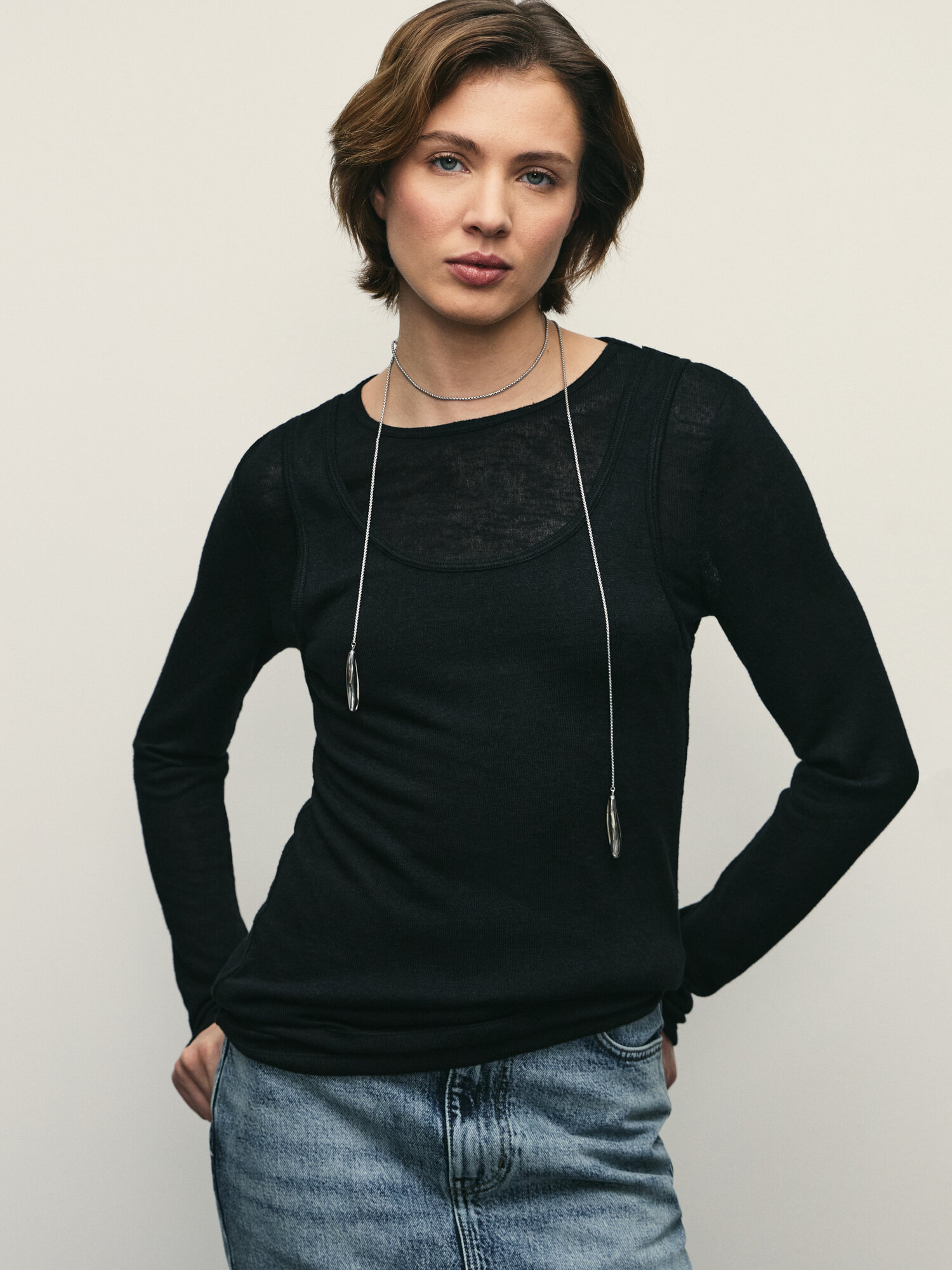 Лонгслив Zarina, размер XL (RU 50), , черный