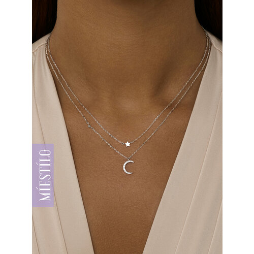 Колье MIESTILO серебро 925 проба родирование фианит длина 44 см серый серебристый белый 2535₽