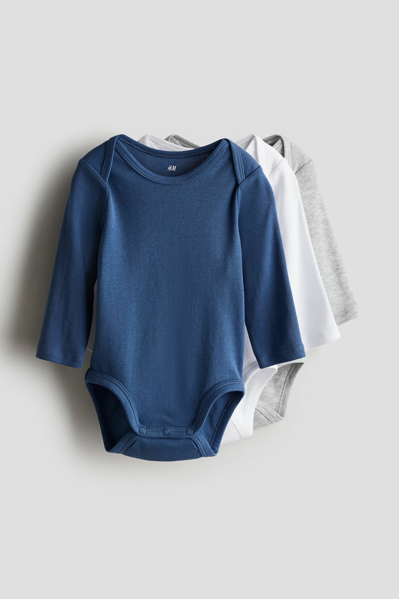 Боди H&M Базовая коллекция, комплект из 3 шт., размер 68 (4-6 месяцев), синий, белый, серый