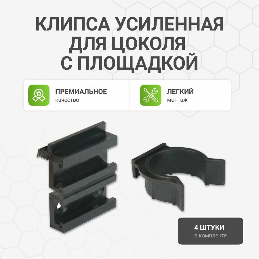 Клипса для цоколя Альтера усиленная с площадкой крепление на саморезы для мебели черная 5 см x 375 см