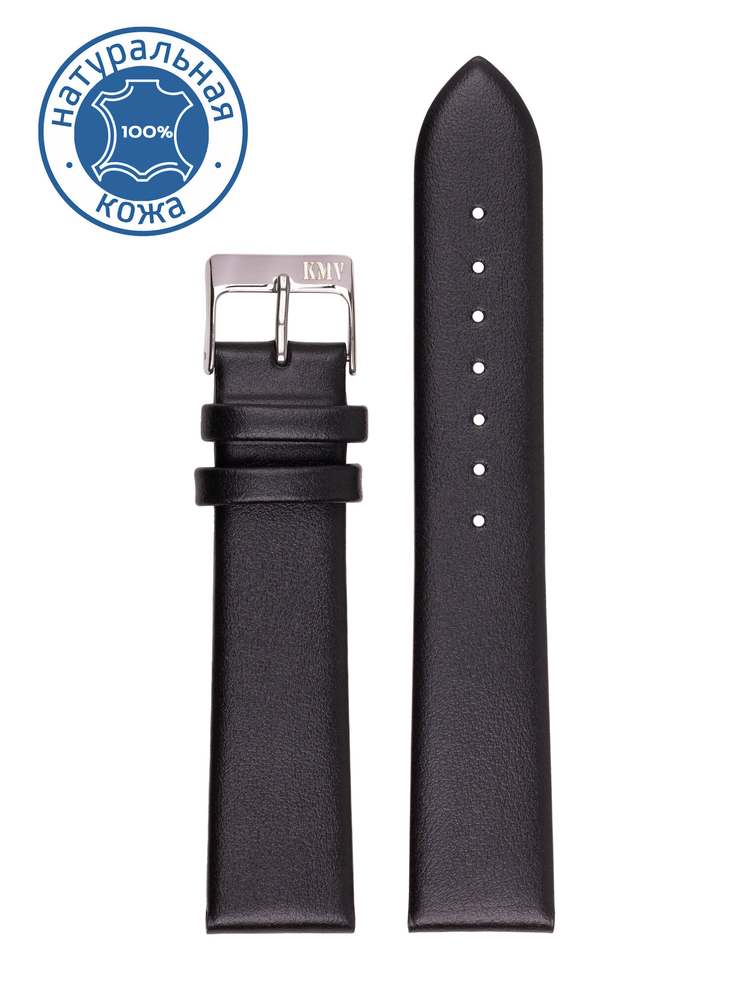 Ремешок KMV, фактура гладкая, размер 20, черный — фото 1