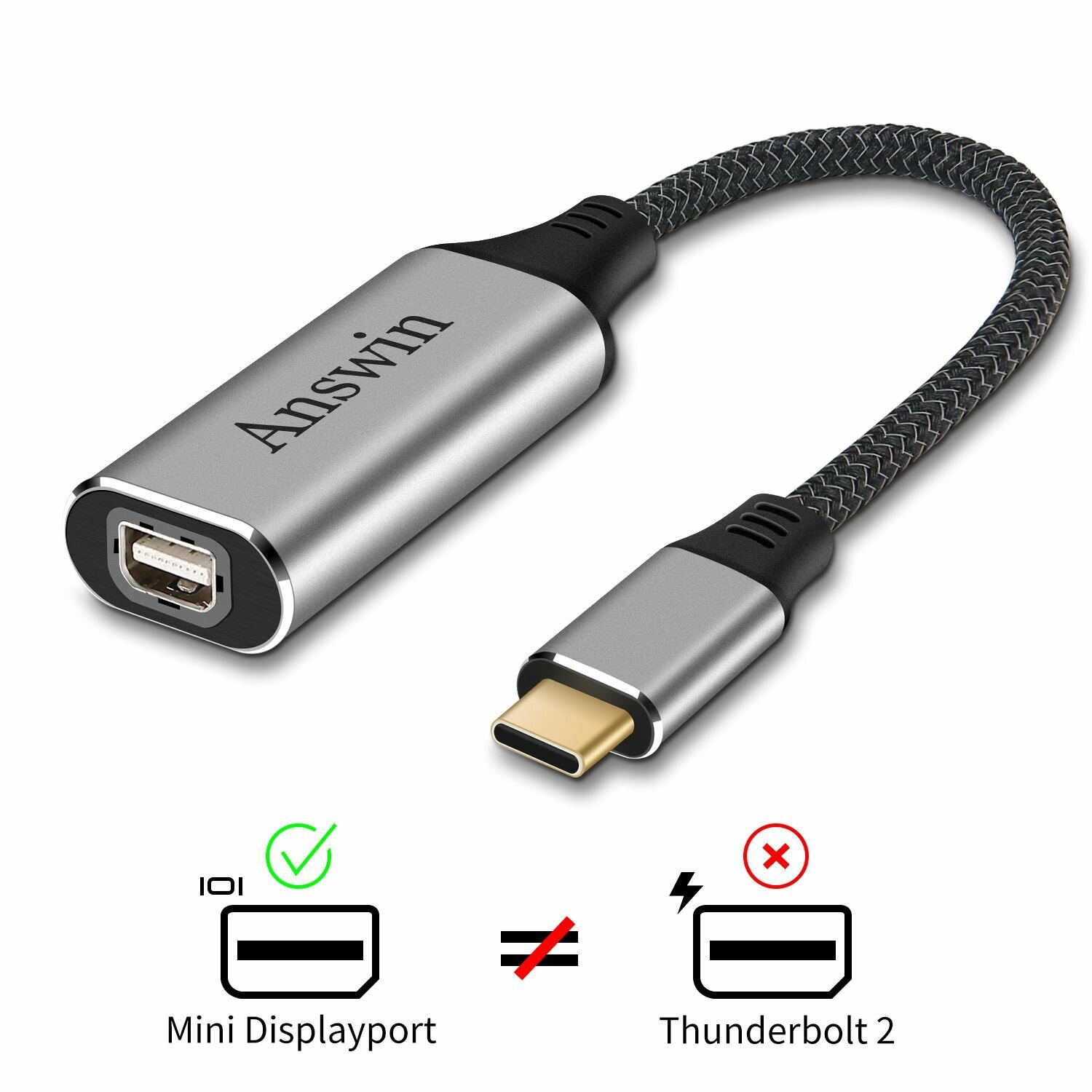 Адаптер USB с подключаем к Mini Displayport (4K@60Hz) для iPhone 15, M1/M4 MacBook Air/Pro, Galaxy S23, Steam Deack