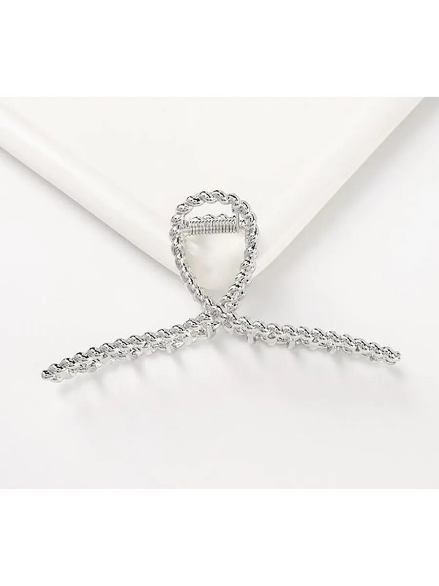 Заколка-краб для волос серебристая витая, глянцевое покрытие, 10,5см — фото 1