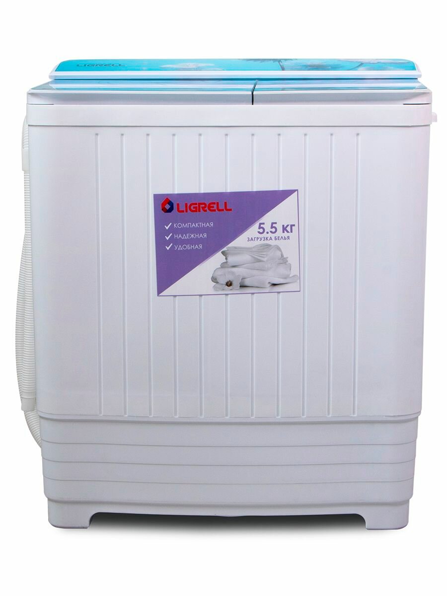 Стиральная машина активаторная Ligrell LWM-55PG малютка, 5,5 кг, 450 Вт, таймер, 2 программы, сливной насос, белый