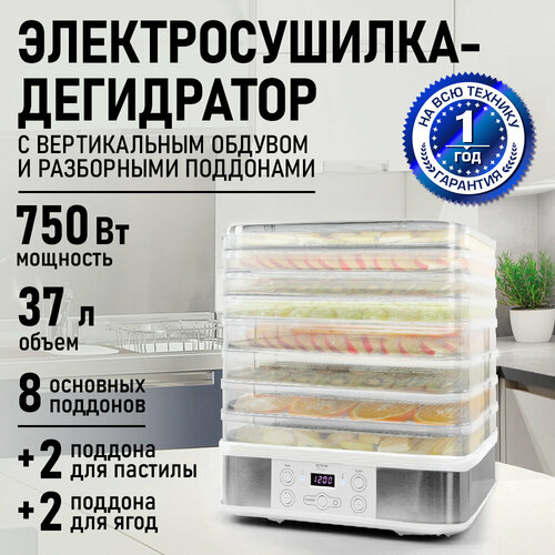 Дегидратор сушилка для овощей электросушилка STINGRAY ST-FD701B 12 поддонов 4 основных 4 разборных 2 для пастилы 2 для ягод белый жемчуг 14438₽