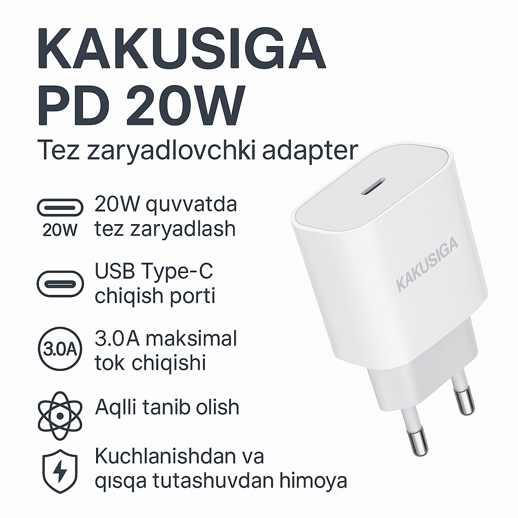 Адаптер быстрой зарядки KAKUSIGA PD 20 Вт , евровилка , белый