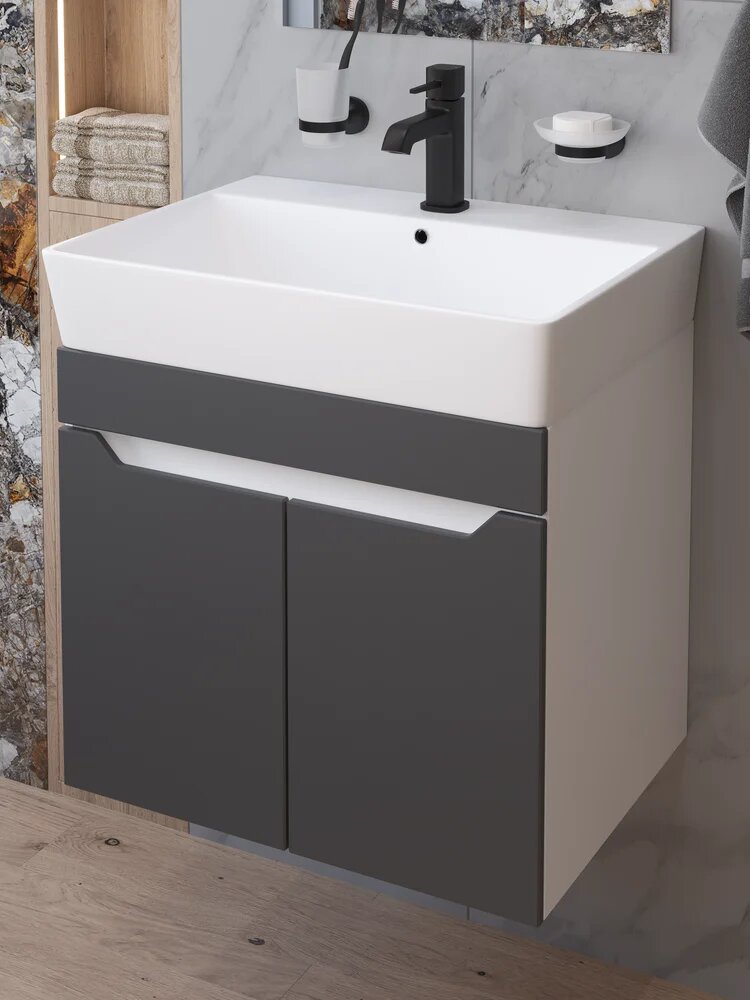 Тумба под раковину без столешницы DIWO Архангельск 60 подвесная белая антрацит