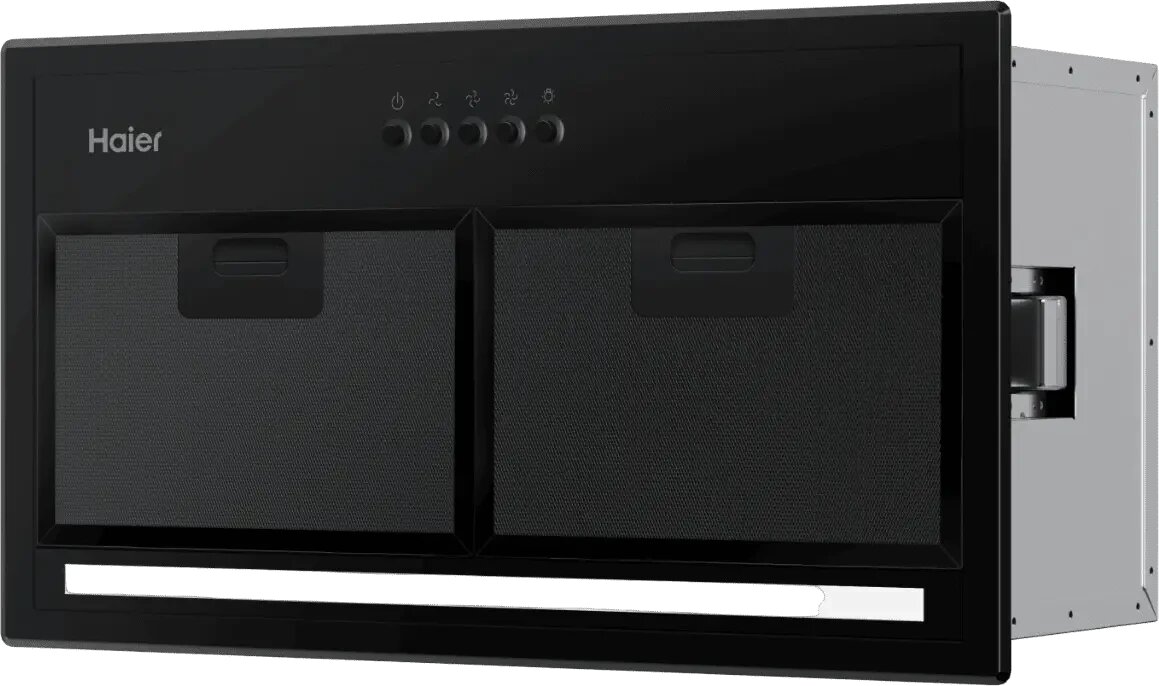 Демонтаж жирового фильтра вытяжки Haier HVQ-B2532B для очистки под струей воды