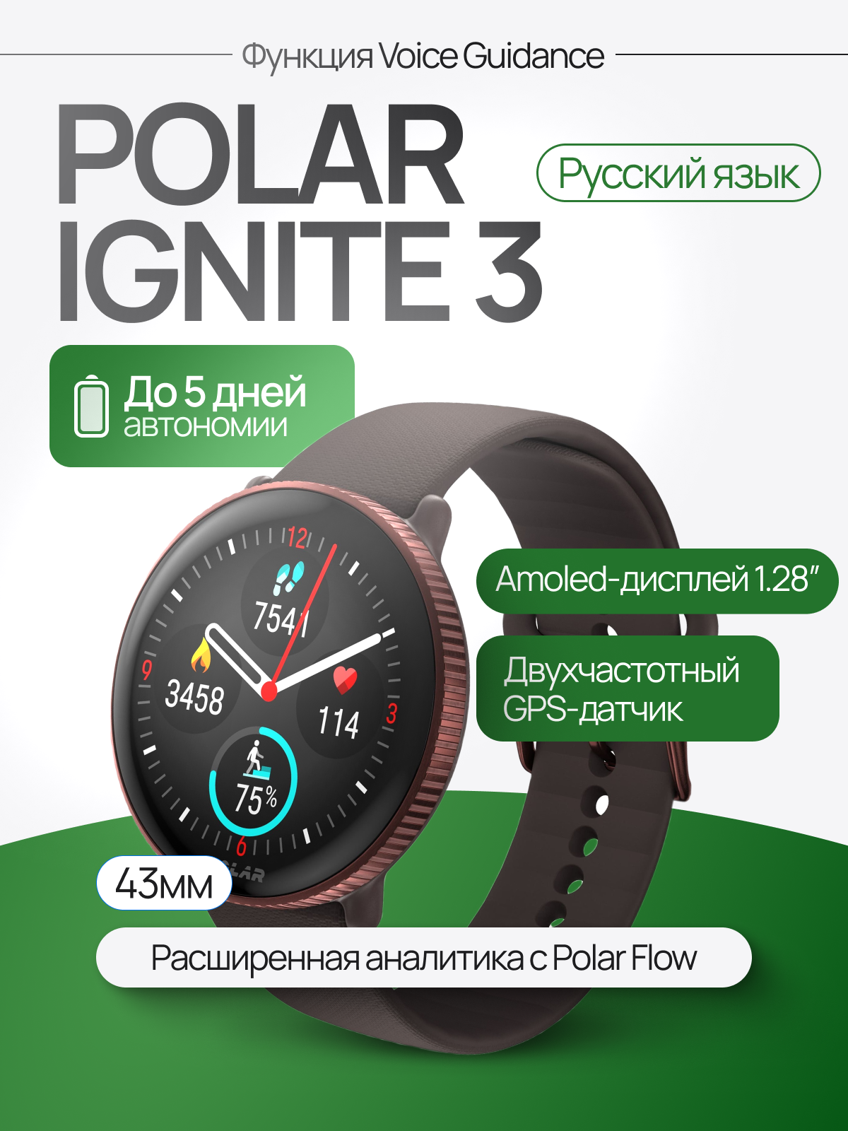 Умные часы Polar Ignite 3, Brown