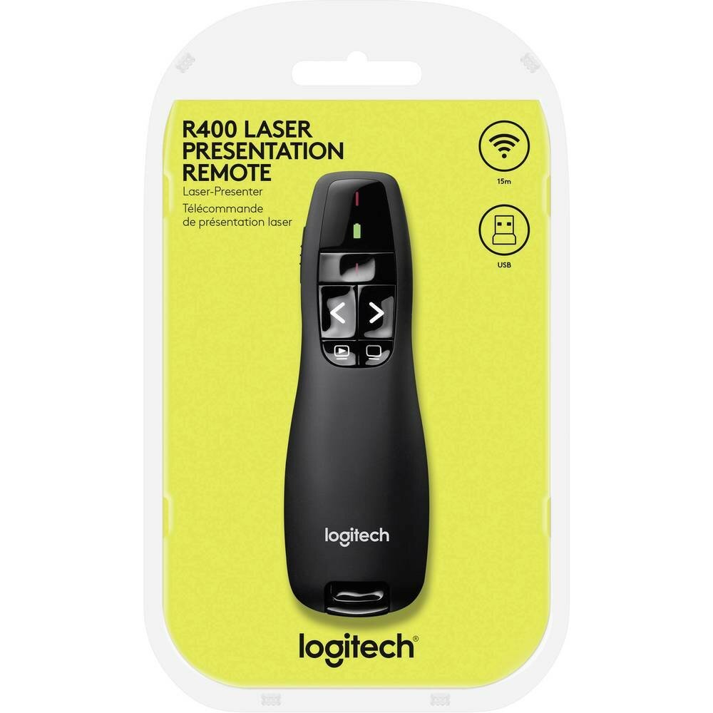 Презентер Logitech R400, беспроводной, чёрный, с лазерной указкой — фото 1