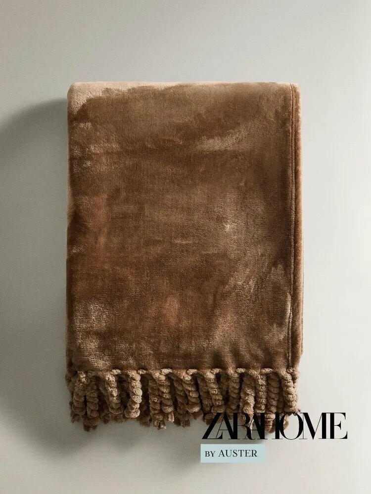 ZARA HOME Плед FLEECE BLANKET WITH FRINGING , Полиэстер, 190 см х 140 см