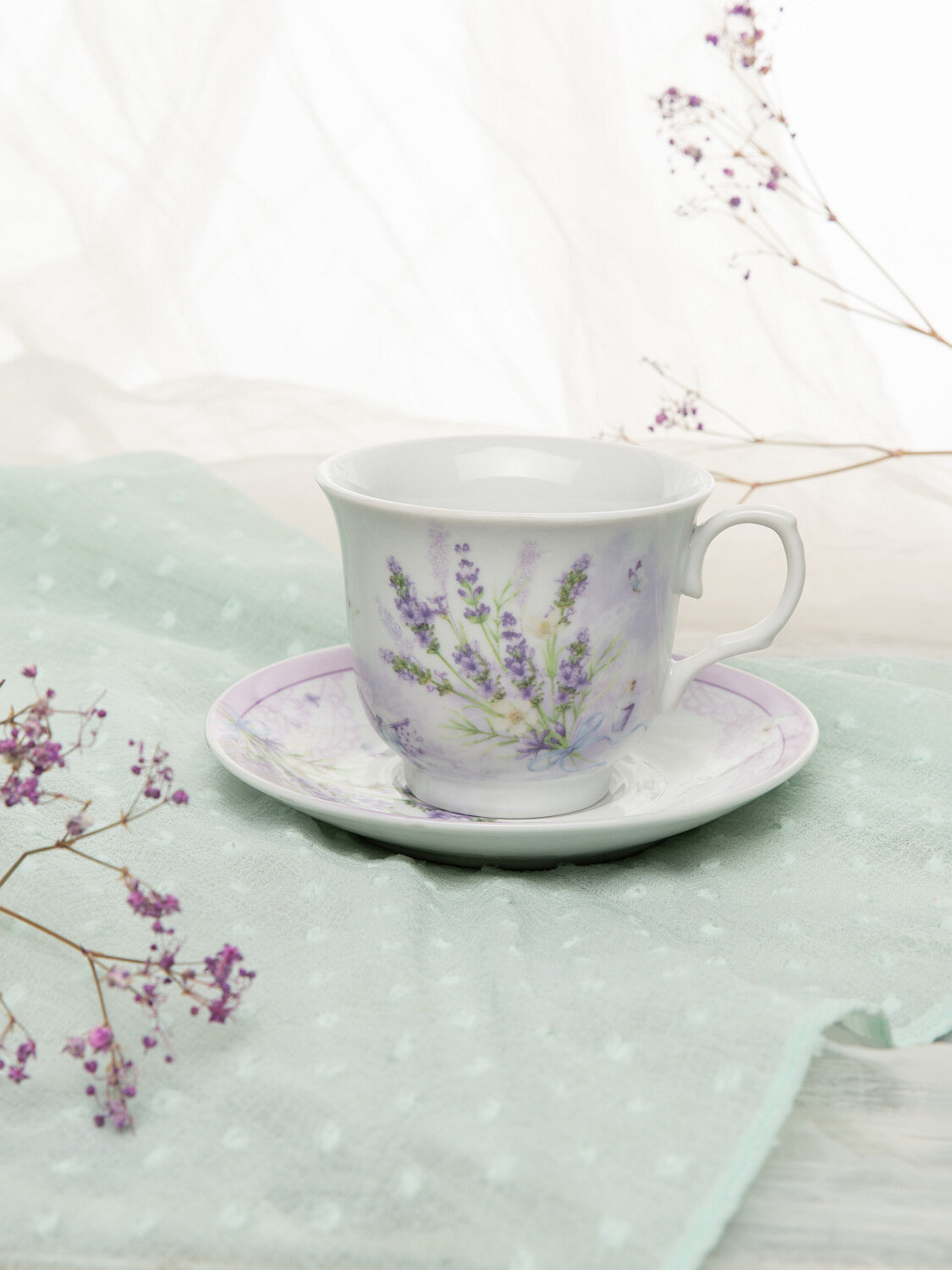 Набор для чаепития из фарфора "Лаванда" в стиле Прованс- чашка 220 мл + блюдце — фото 1