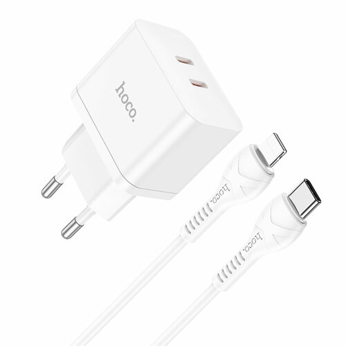 СЗУ, 2 PD 35W (N29), HOCO, Type-C to Lightning, белый сзу 2 в 1 hoco c4 iphone 5 2usb 2 4а eu