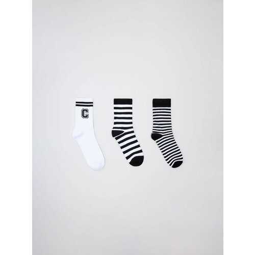 фото Носки sela 3 пары, размер 23/25, черный, белый