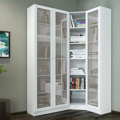 Стеллаж угловой Влад Билли 19 размеры 135/95х30х202 Белый