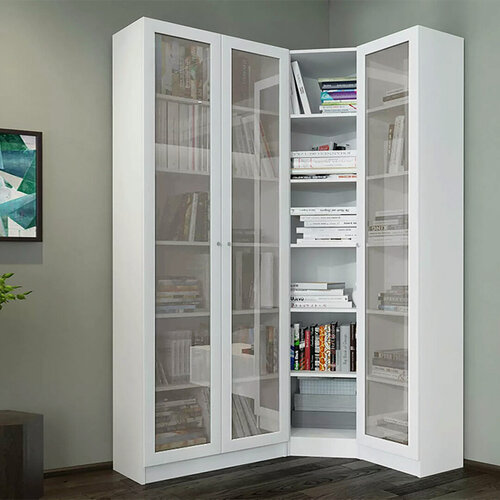 Изображение товара Угловой шкаф стеллаж Билли 19 Белый 135/95*30*202 ЛДСП для книг, посуды