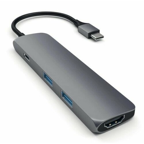 Док-станция Satechi Aluminum Type-C Slim Multi-Port Adapter 4K (2xUSB 3.0, USB Type-C, HDMI), Серый ST-CMAM док станция wavlink wl ug69pd2 pro usb c usb3 0 ultra 5k dual 4k universal with 100w powerdelivery include 20v 6 5a power adapter 4 usb3 0 2xusb c 2xd