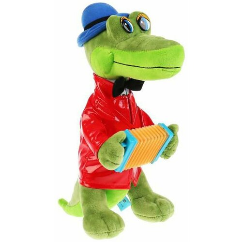 Крокодил Гена с аккордеоном. Музыкальная мягкая игрушка, 21 см