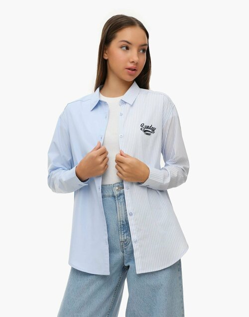 Блуза Gloria Jeans, размер 8-9л/134 (33), голубой, белый