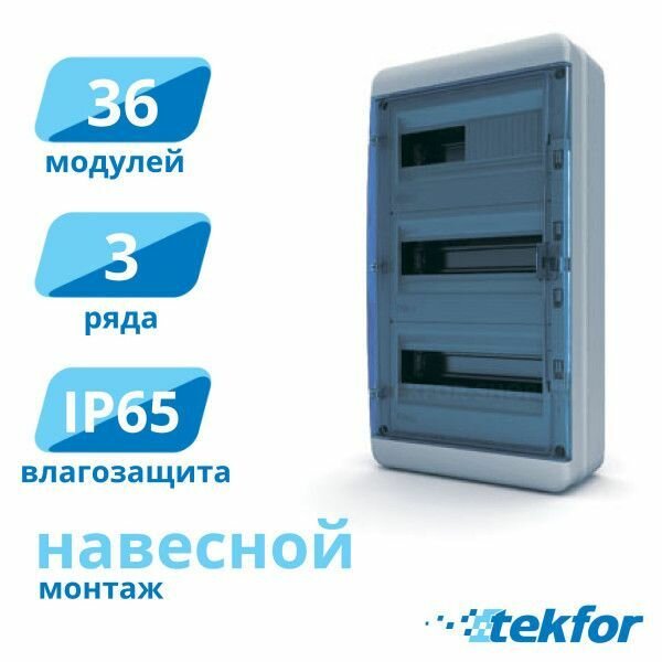 Щит навесной 36 мод. IP65, прозр. синяя дверца Tekfor BNS 65-36-1